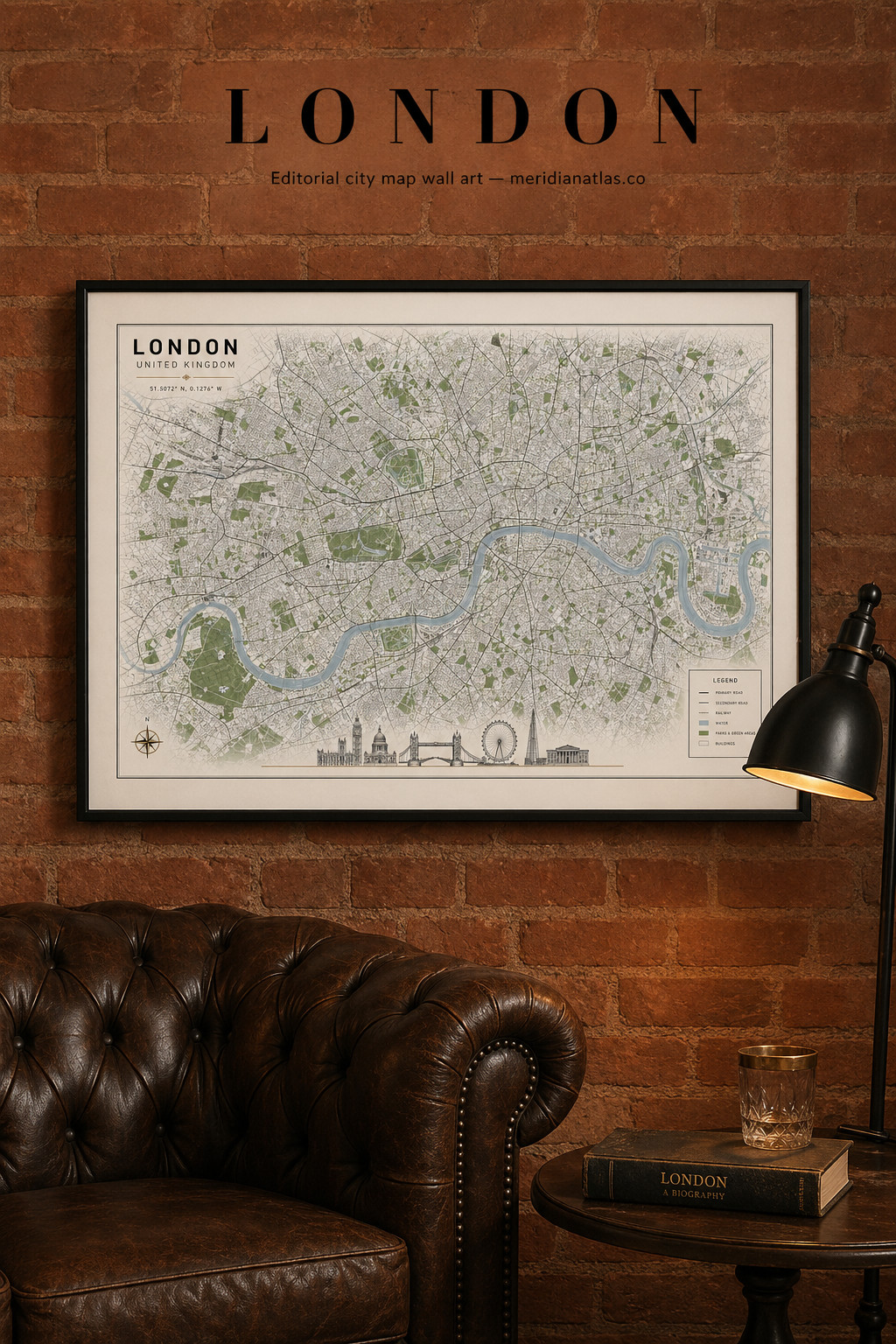 London editorial city map wall art mockup
