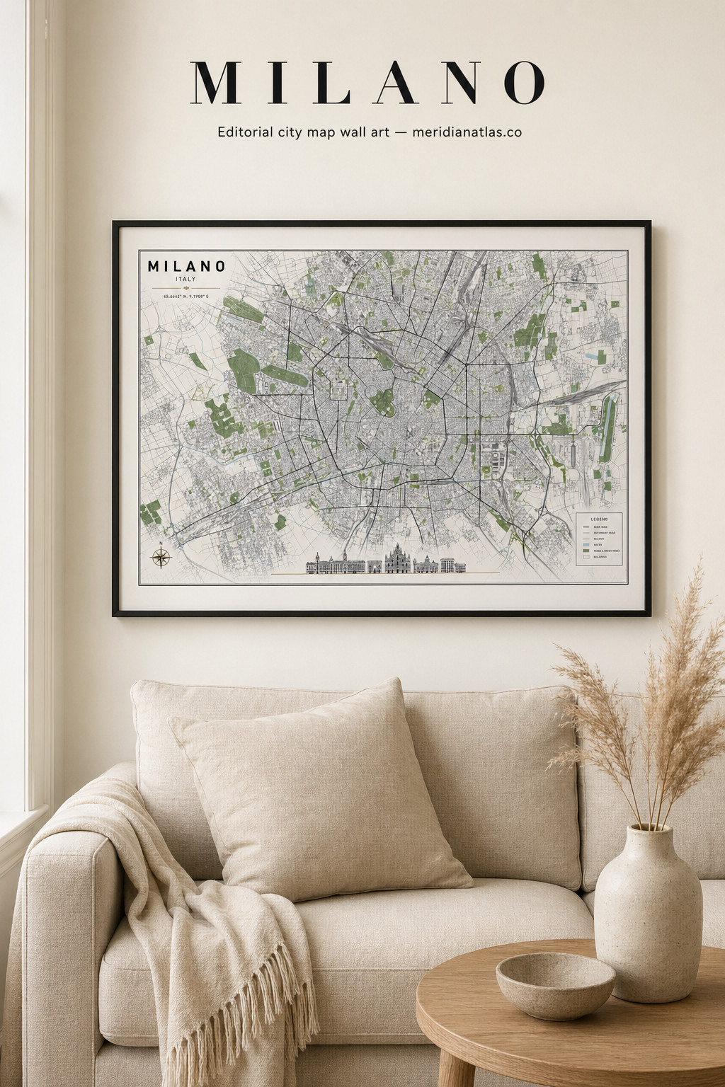 Milano editorial city map wall art mockup
