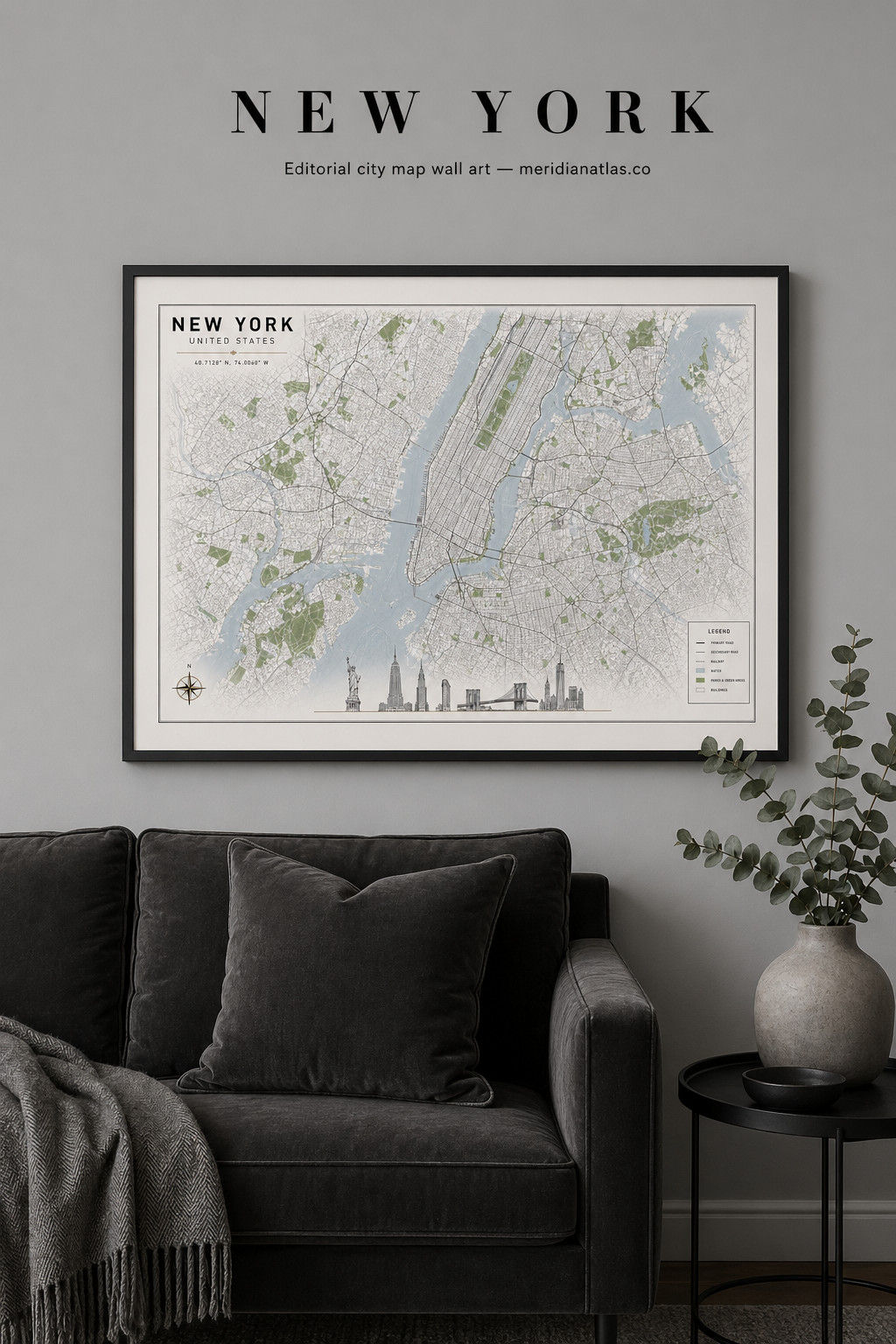 New York editorial city map wall art mockup