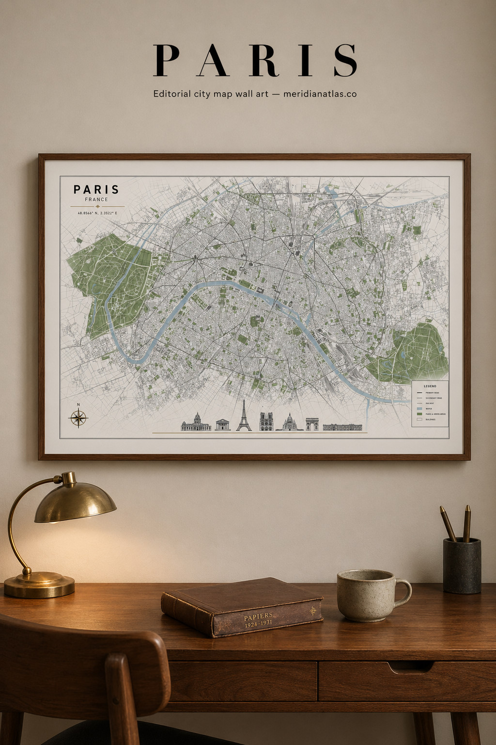 Paris editorial city map wall art mockup