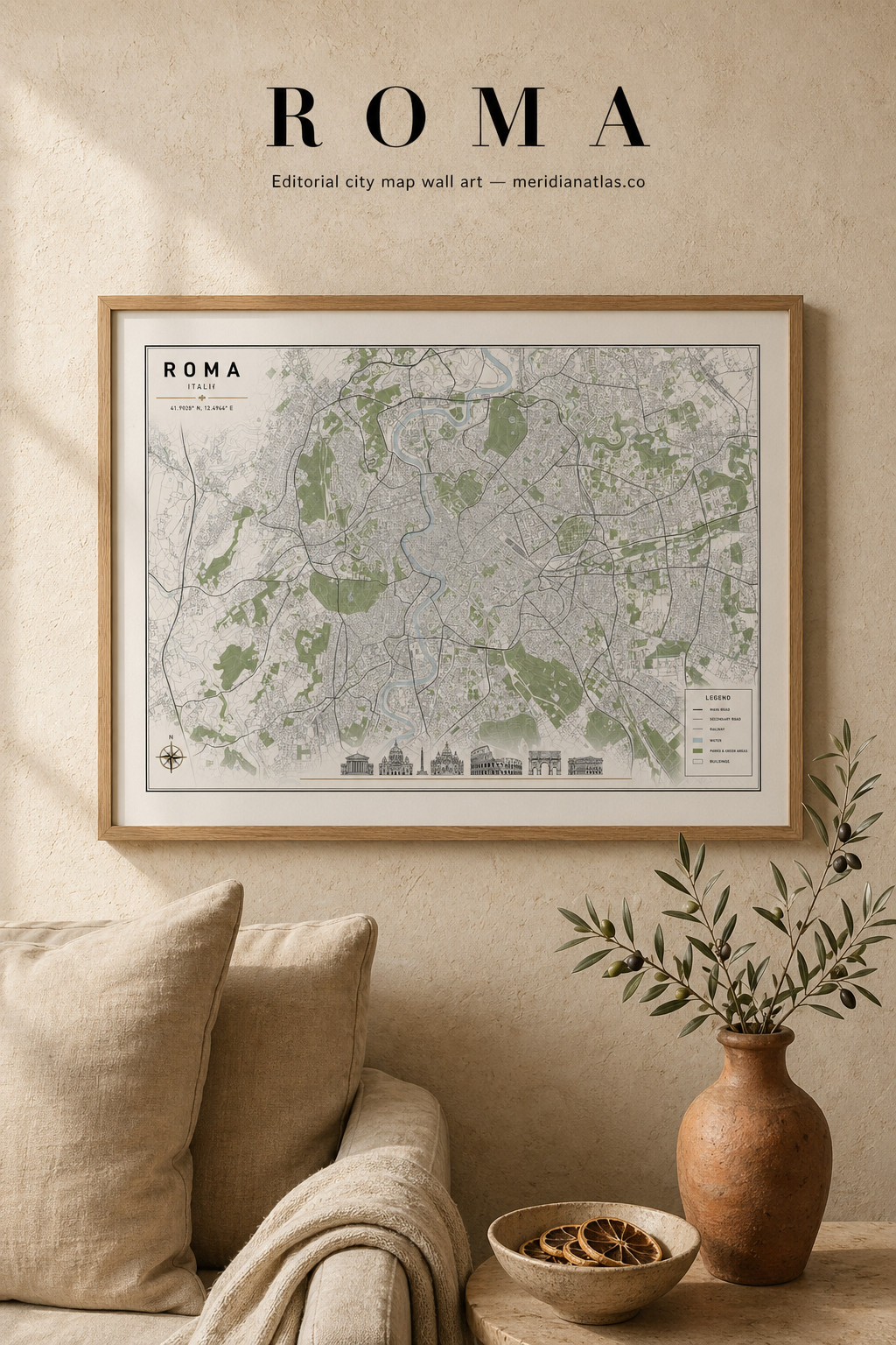 Roma editorial city map wall art mockup