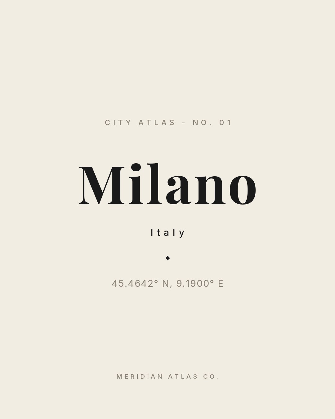 Milano typographic plate with coordinates