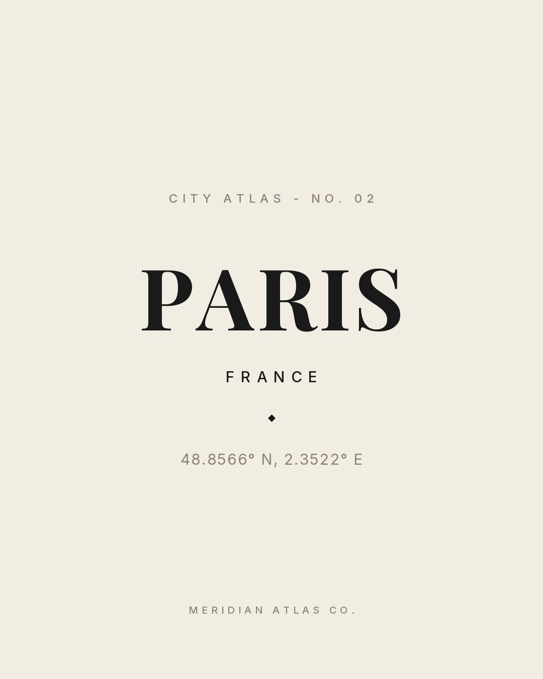 PARIS typographic plate with coordinates