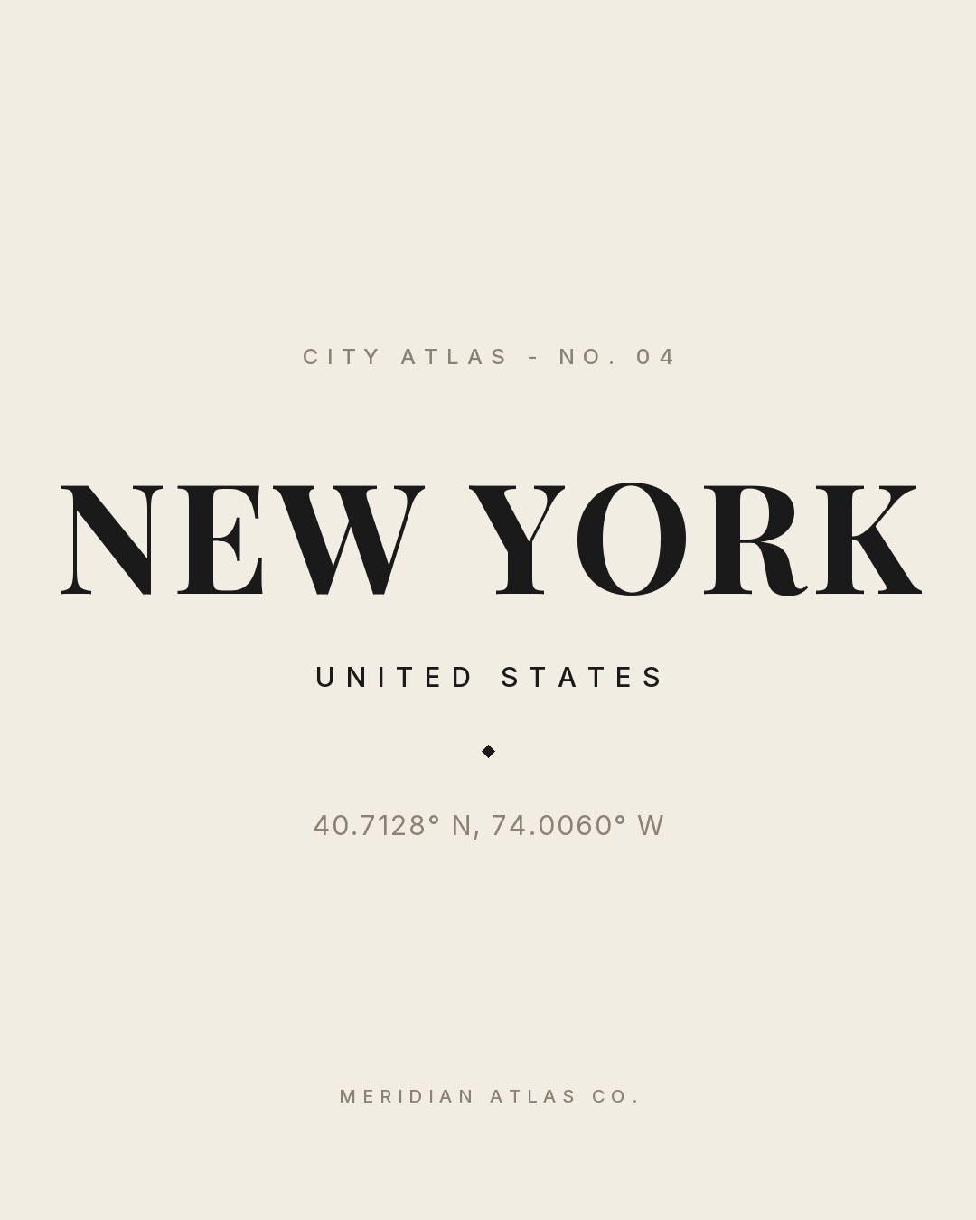 NEW YORK typographic plate with coordinates