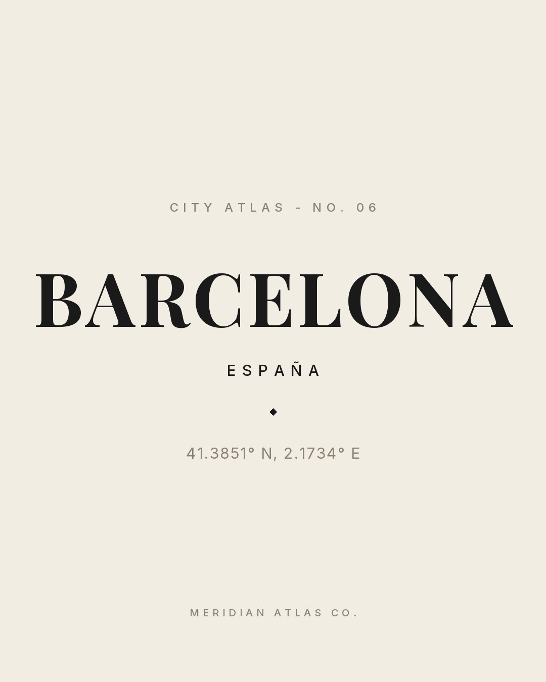 BARCELONA typographic plate with coordinates