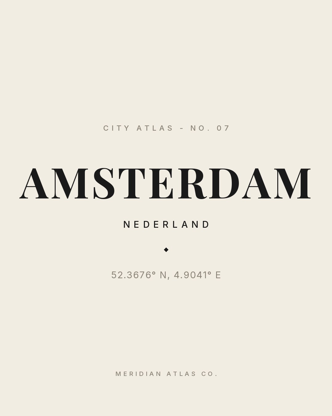 AMSTERDAM typographic plate with coordinates