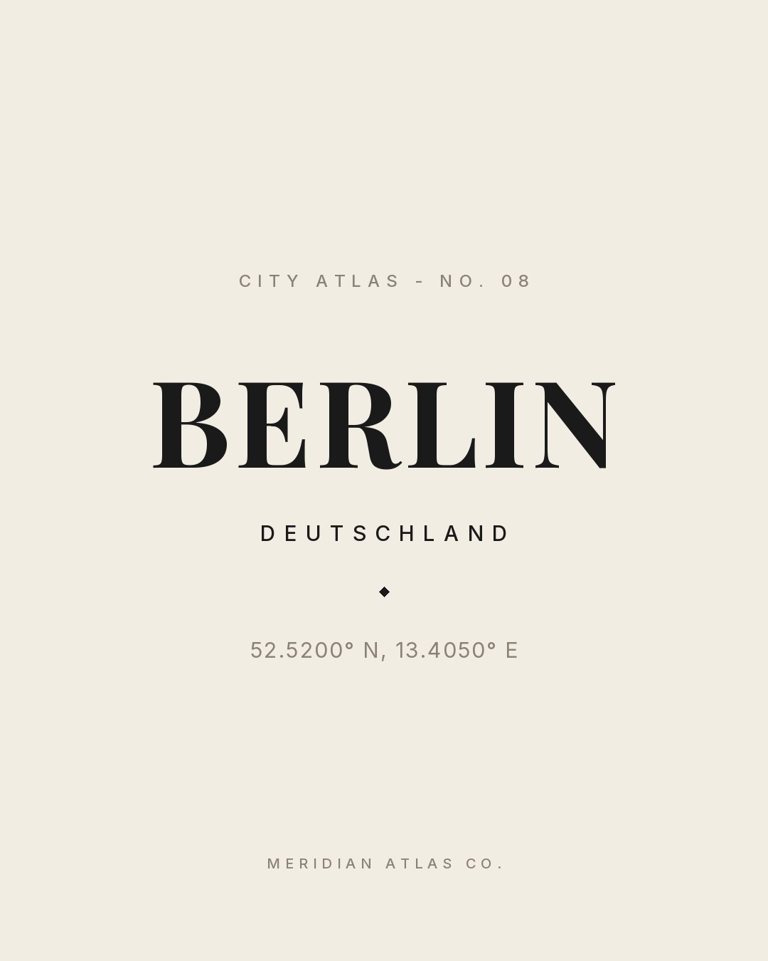 BERLIN typographic plate with coordinates