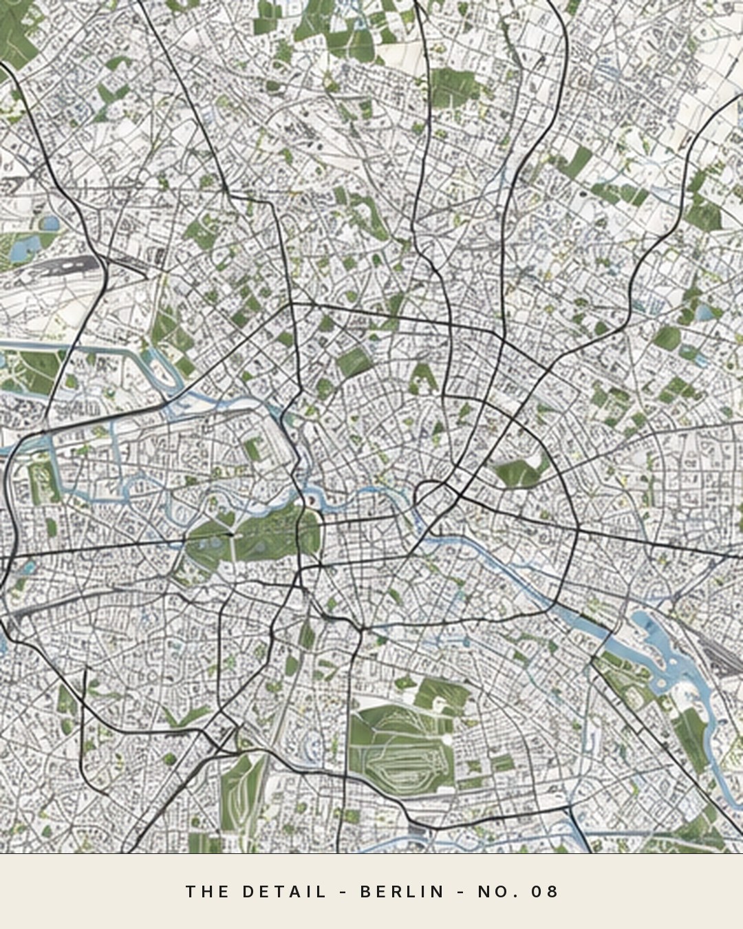 BERLIN map detail, close crop of the street grid