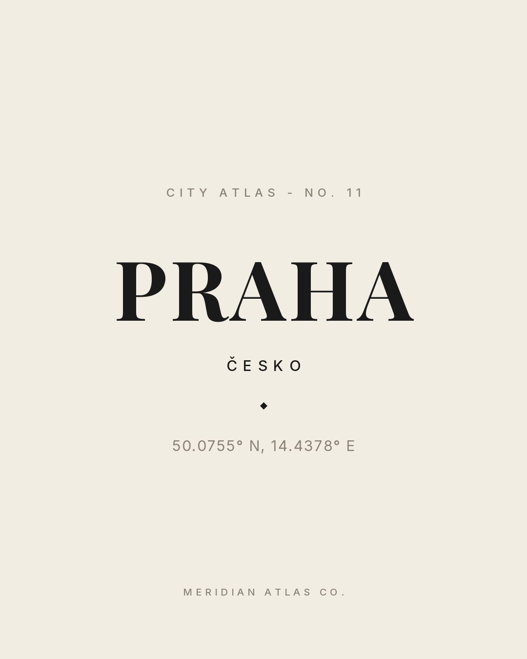 PRAHA typographic plate with coordinates
