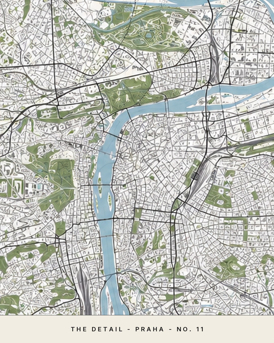 PRAHA map detail, close crop of the street grid
