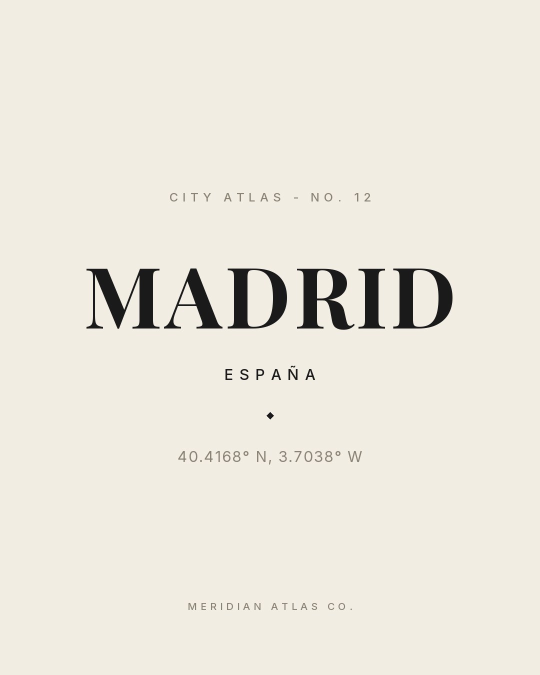 MADRID typographic plate with coordinates