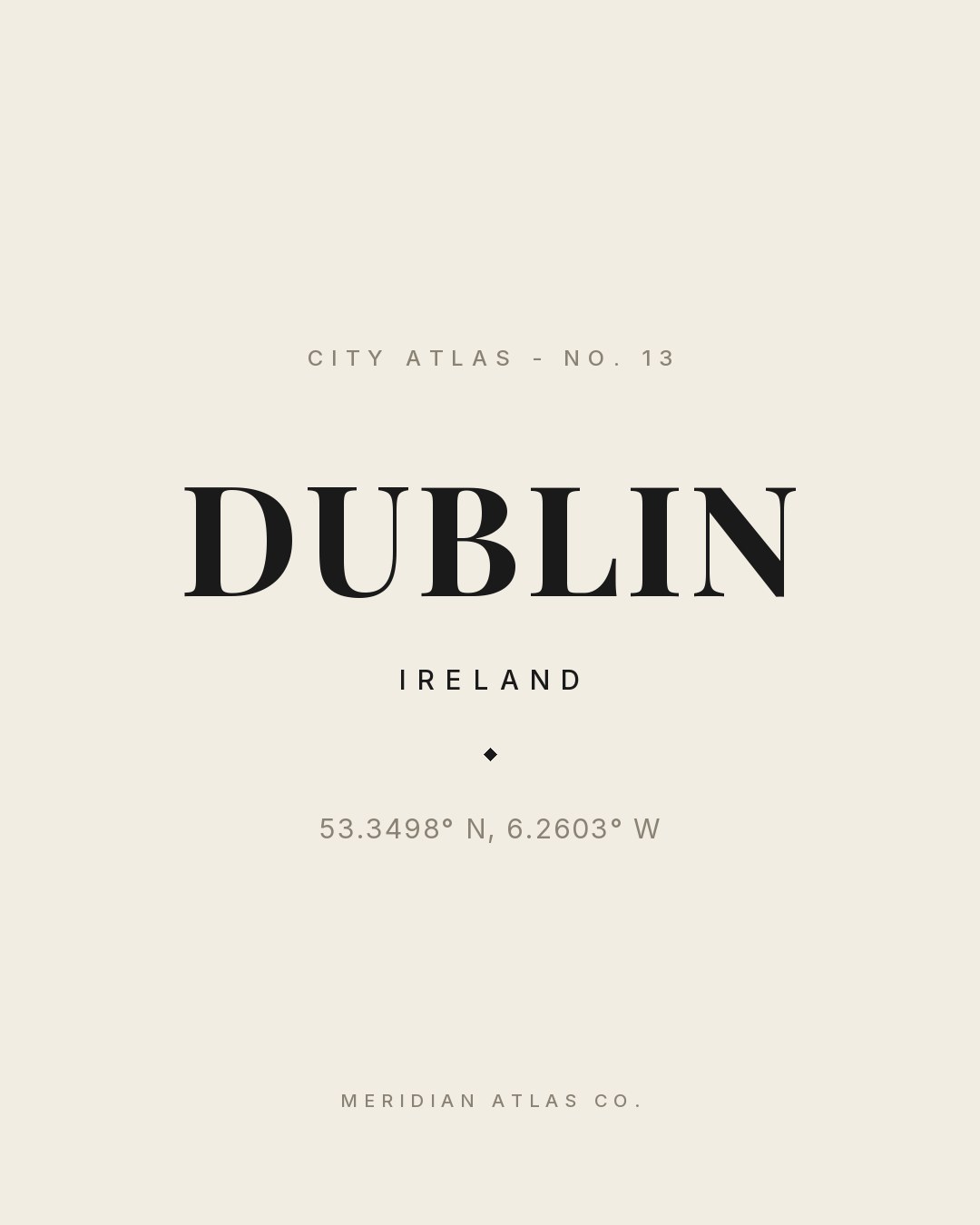 DUBLIN typographic plate with coordinates