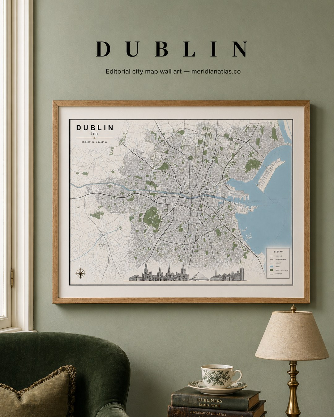 DUBLIN framed map print shown in an interior
