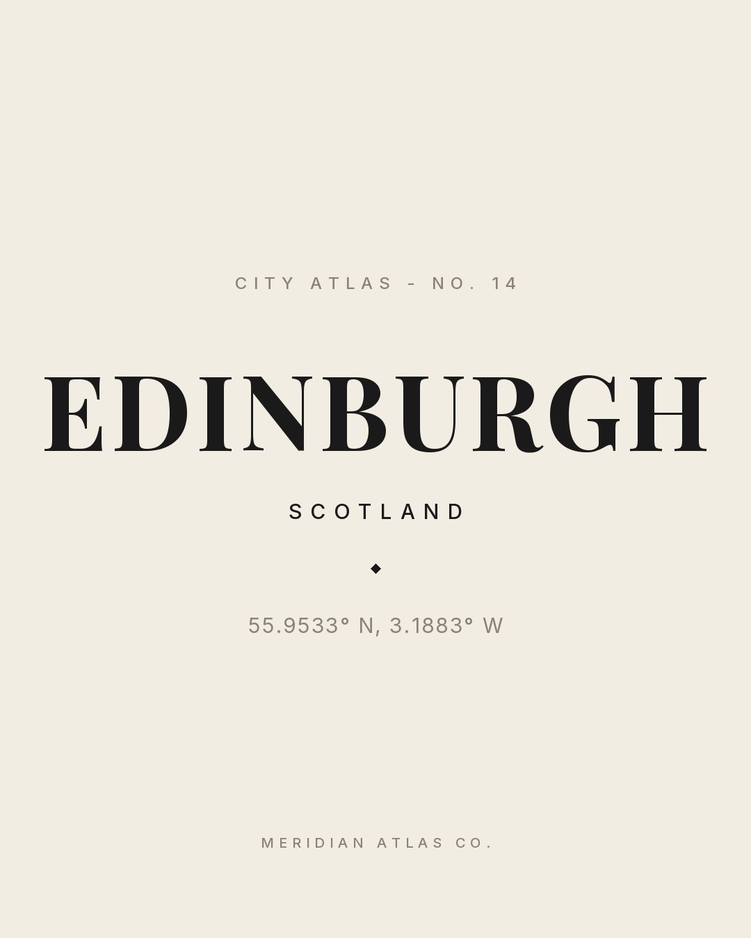EDINBURGH typographic plate with coordinates