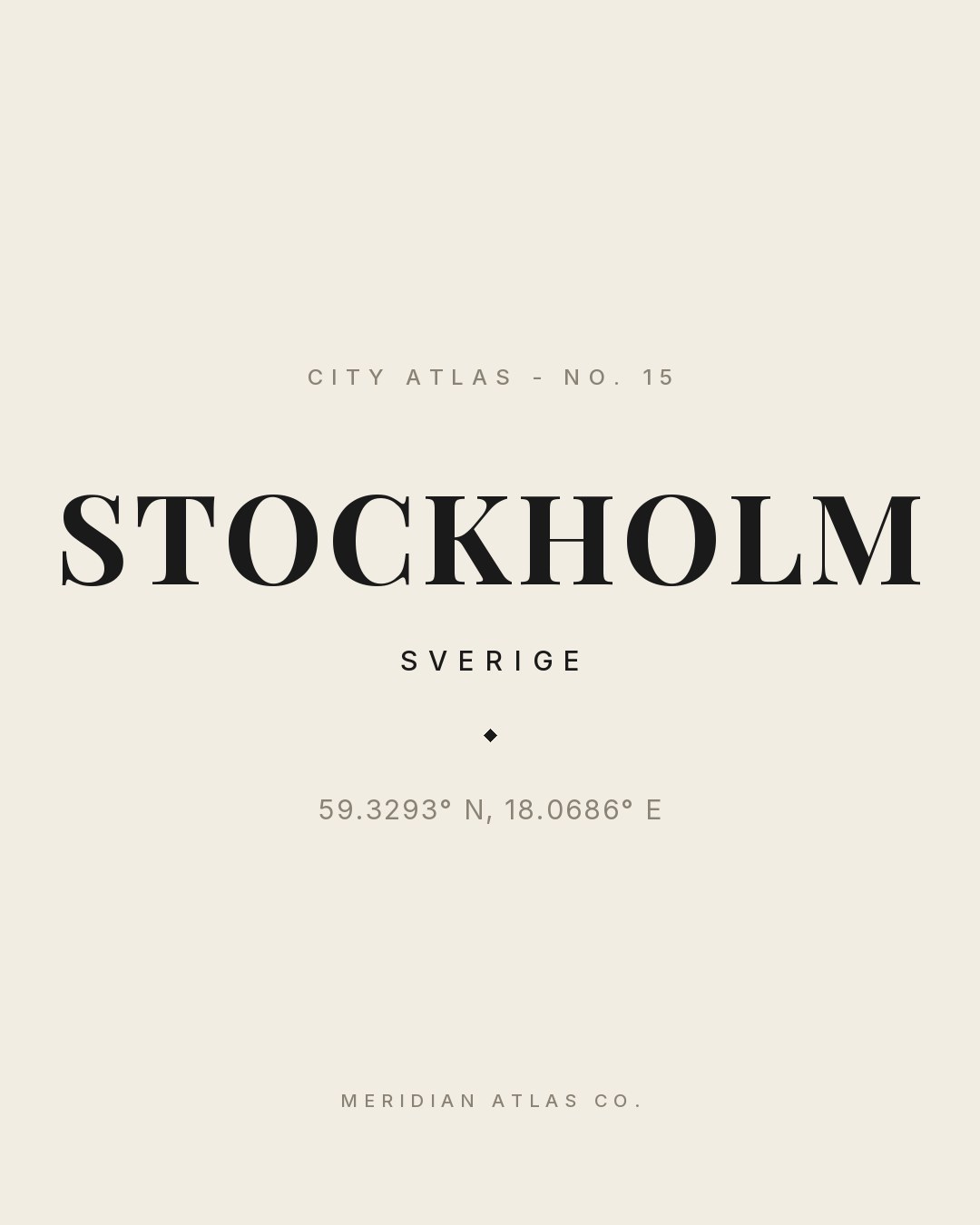 STOCKHOLM typographic plate with coordinates