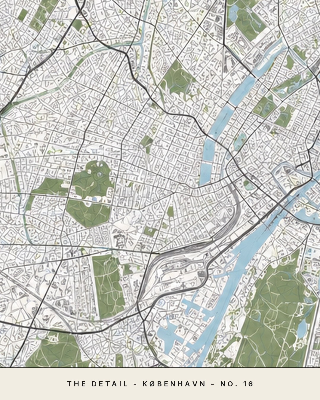 KØBENHAVN map detail, close crop of the street grid