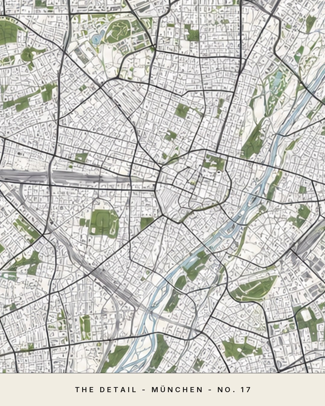 MÜNCHEN map detail, close crop of the street grid