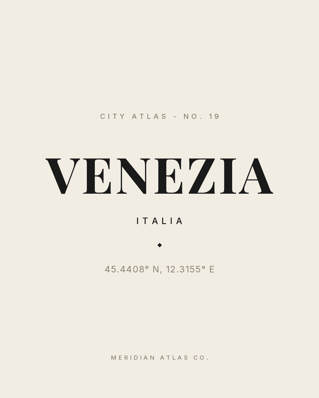 VENEZIA typographic plate with coordinates