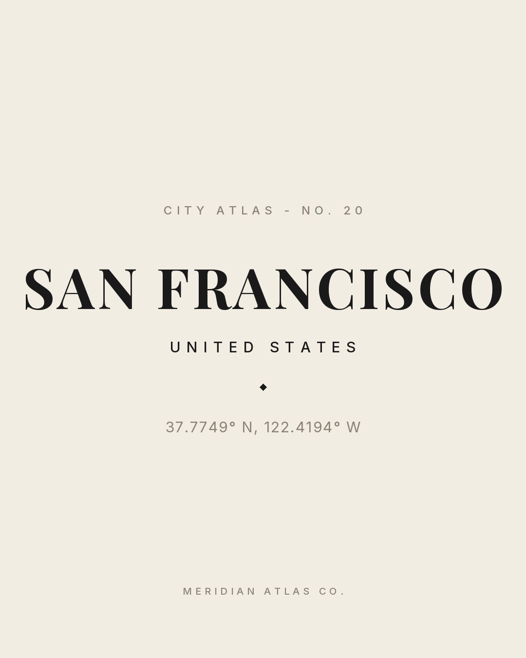 SAN FRANCISCO typographic plate with coordinates